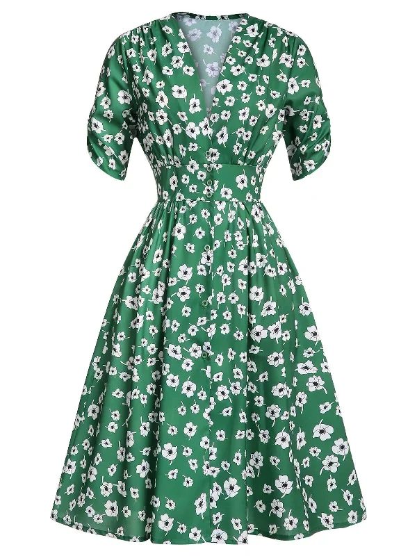 1940s-green-floral-v-neck-dress