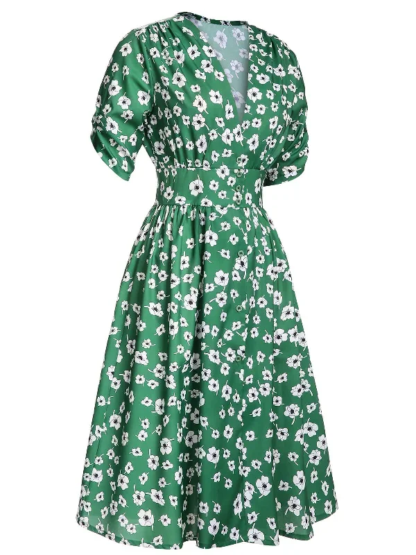 1940s-green-floral-v-neck-dress