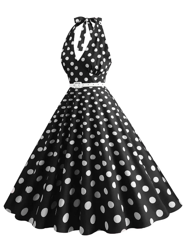 1950s-halter-polka-dot-print-swing-dress