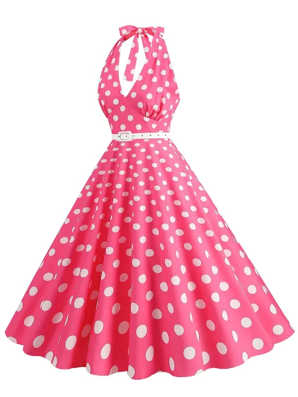 1950s-halter-polka-dot-print-swing-dress