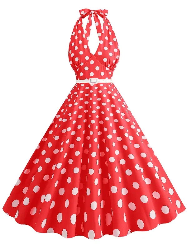 1950s-halter-polka-dot-print-swing-dress