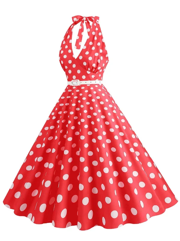 1950s-halter-polka-dot-print-swing-dress