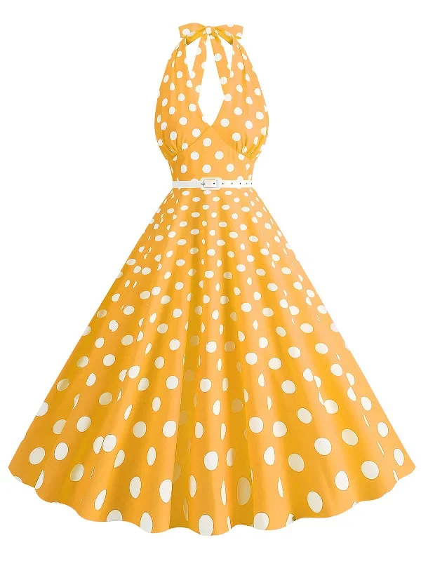 1950s-halter-polka-dot-print-swing-dress