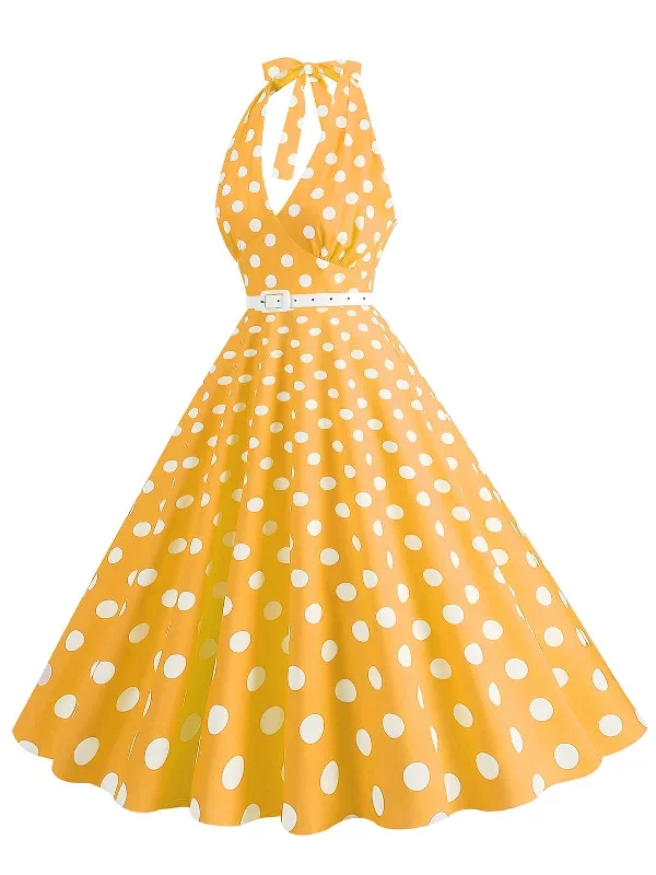 1950s-halter-polka-dot-print-swing-dress