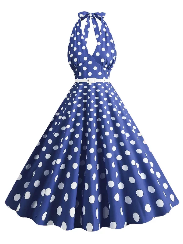 1950s-halter-polka-dot-print-swing-dress