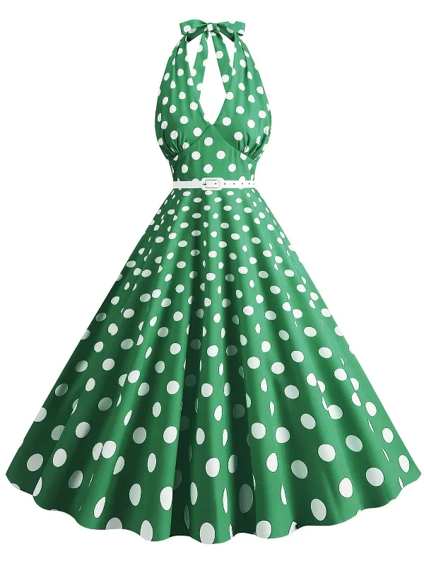 1950s-halter-polka-dot-print-swing-dress