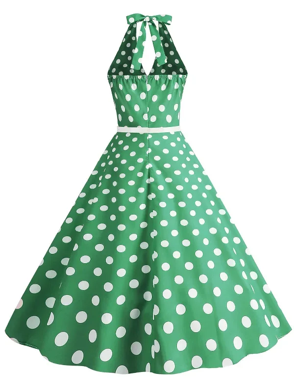 1950s-halter-polka-dot-print-swing-dress