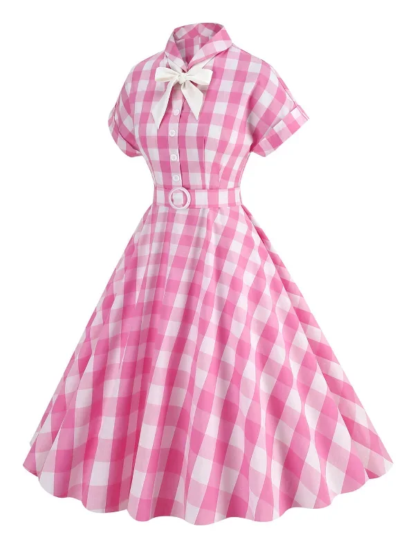 1950s-plaid-bow-lapel-swing-dress