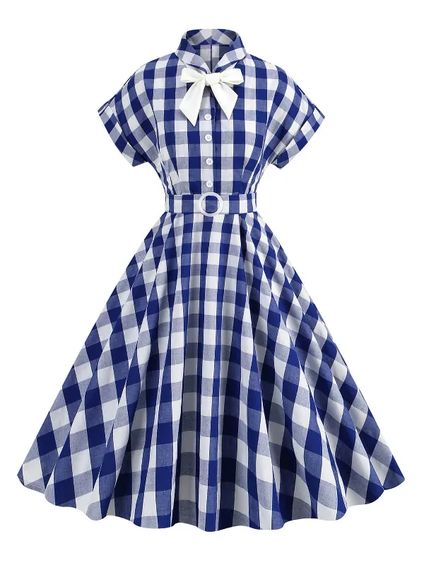 1950s-plaid-bow-lapel-swing-dress