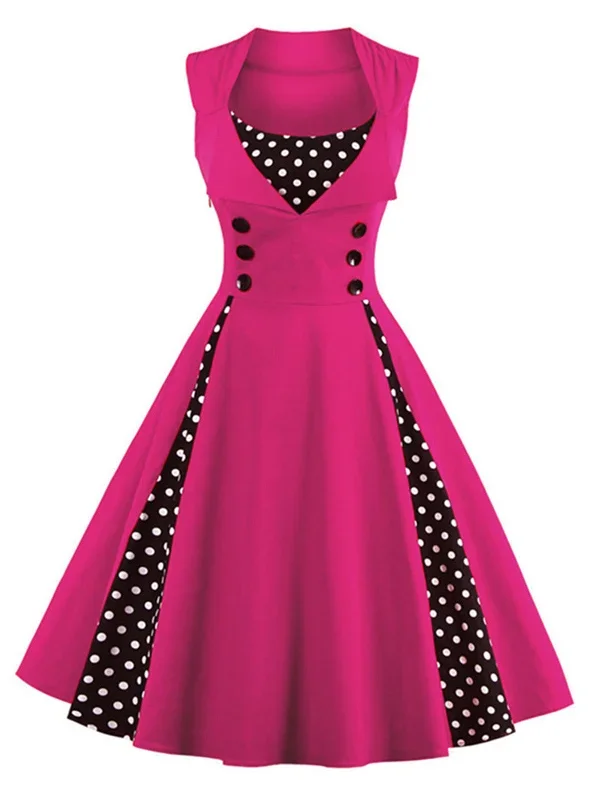 1950s-polka-dots-lapel-patchwork-swing-dress