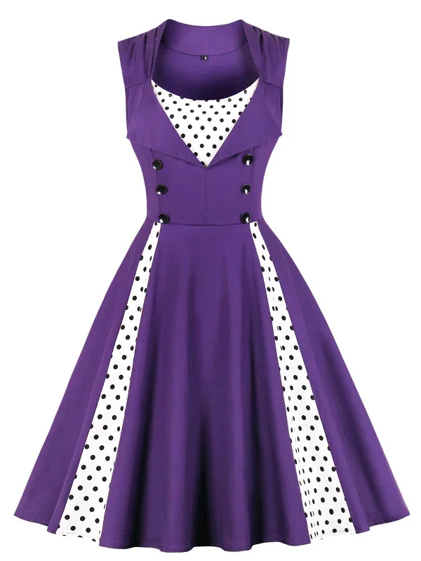 1950s-polka-dots-lapel-patchwork-swing-dress