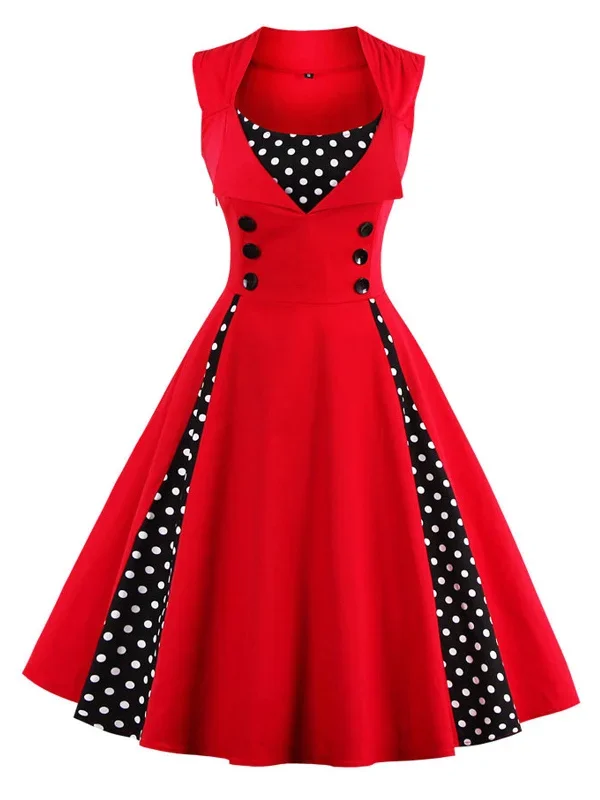 1950s-polka-dots-lapel-patchwork-swing-dress