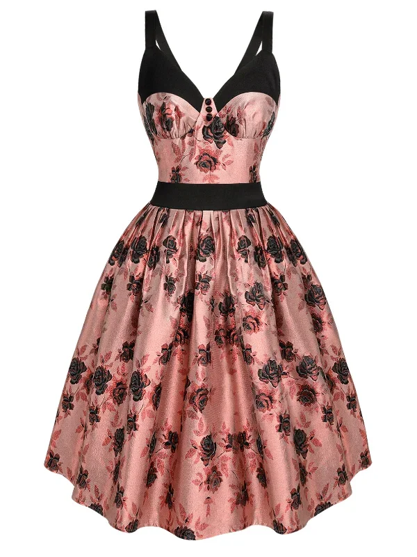 1950s-roses-embossed-satin-swing-dress