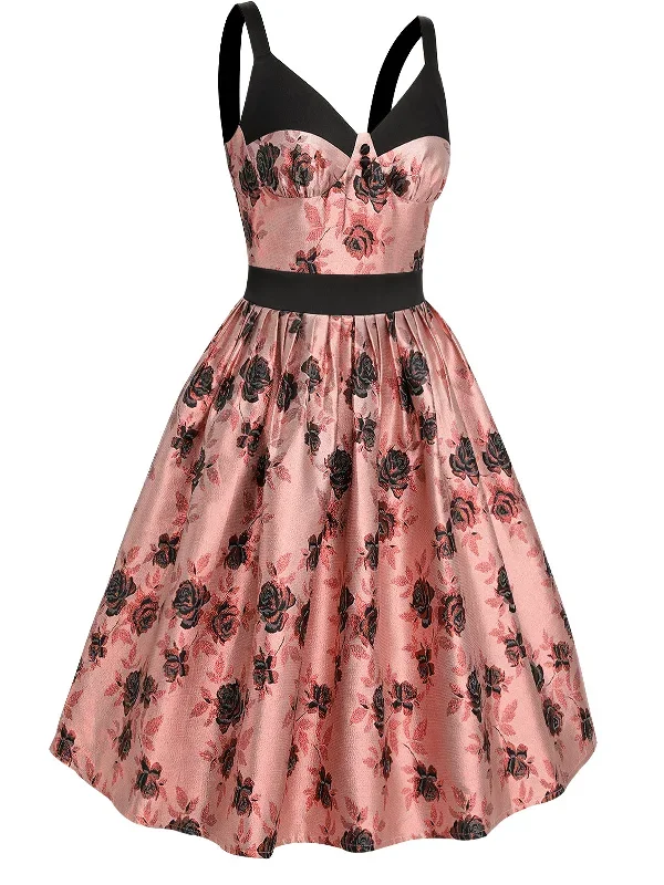 1950s-roses-embossed-satin-swing-dress