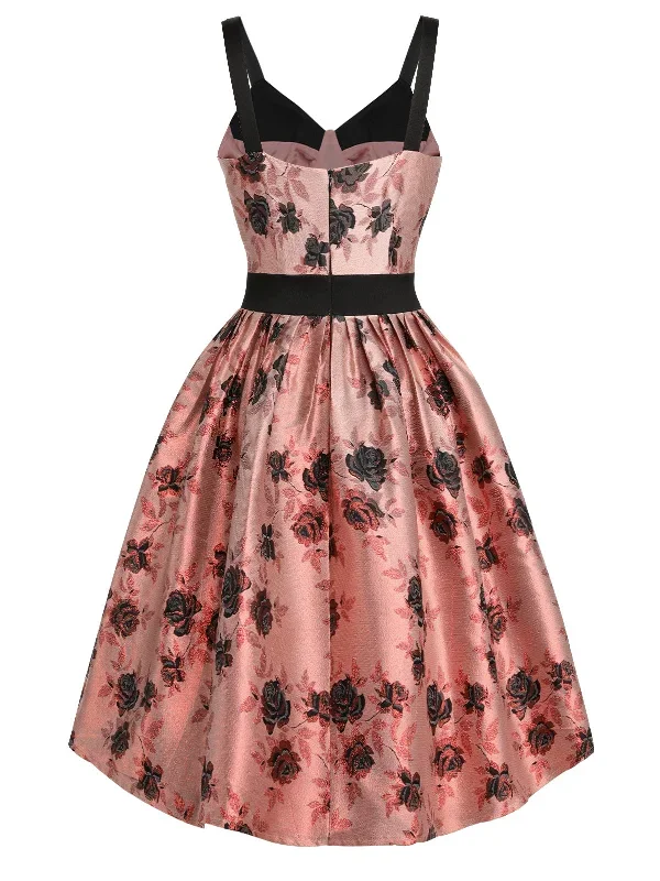 1950s-roses-embossed-satin-swing-dress