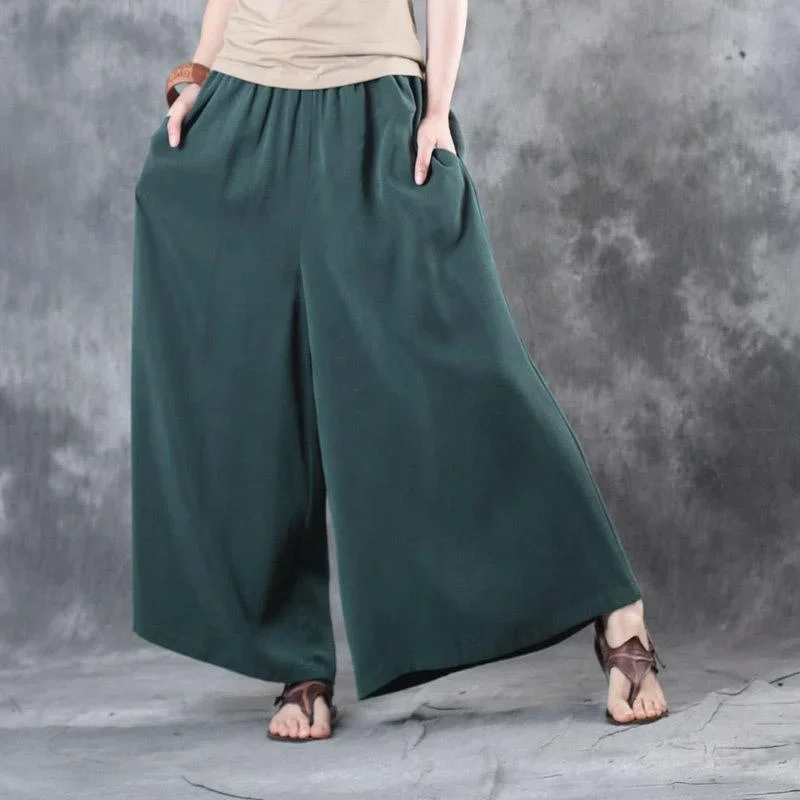 2017-blackish-green-casual-silk-pants-plus-size-elastic-waist-wide-leg-pants