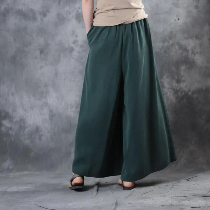 2017-blackish-green-casual-silk-pants-plus-size-elastic-waist-wide-leg-pants