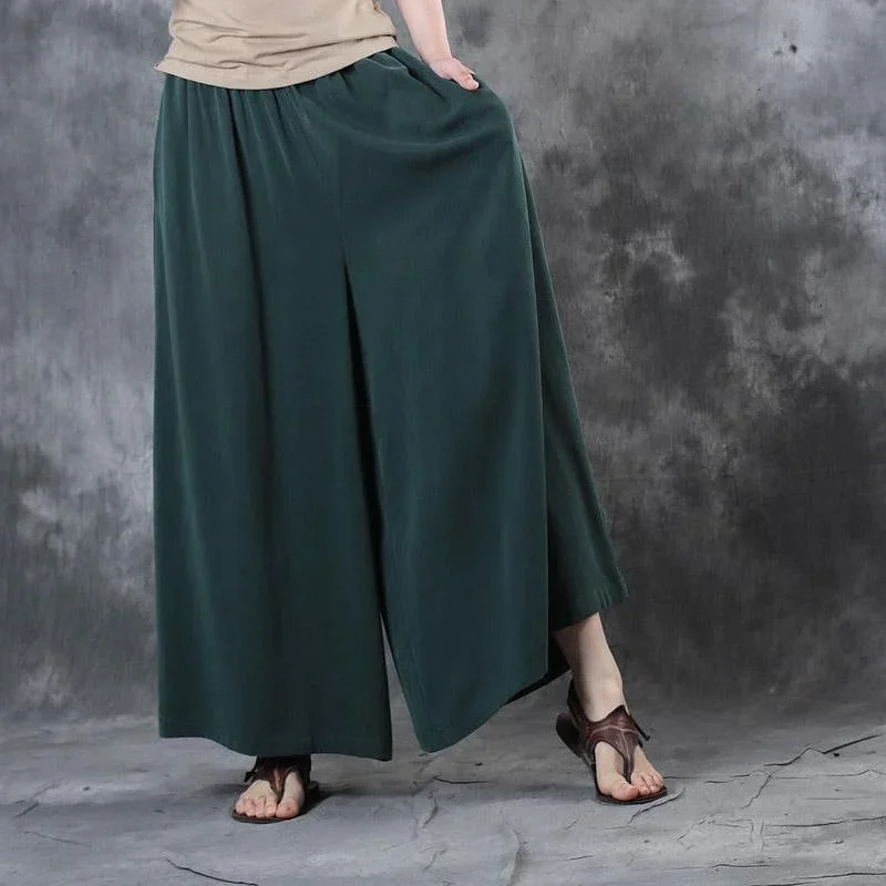 2017-blackish-green-casual-silk-pants-plus-size-elastic-waist-wide-leg-pants