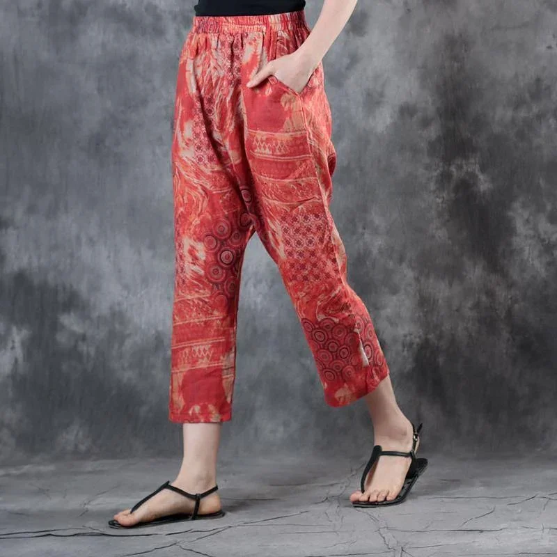 2018-red-print-linen-crop-pants-casual-elastic-waist-pants