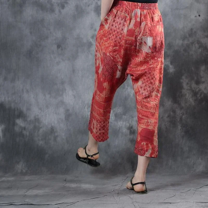 2018-red-print-linen-crop-pants-casual-elastic-waist-pants