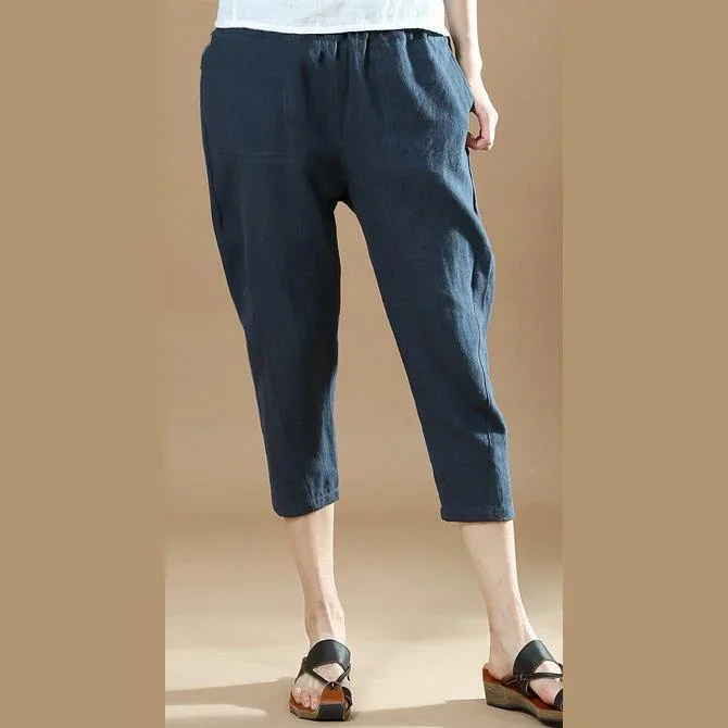 2024 summer navy casual linen crop pants women casual pockets pants