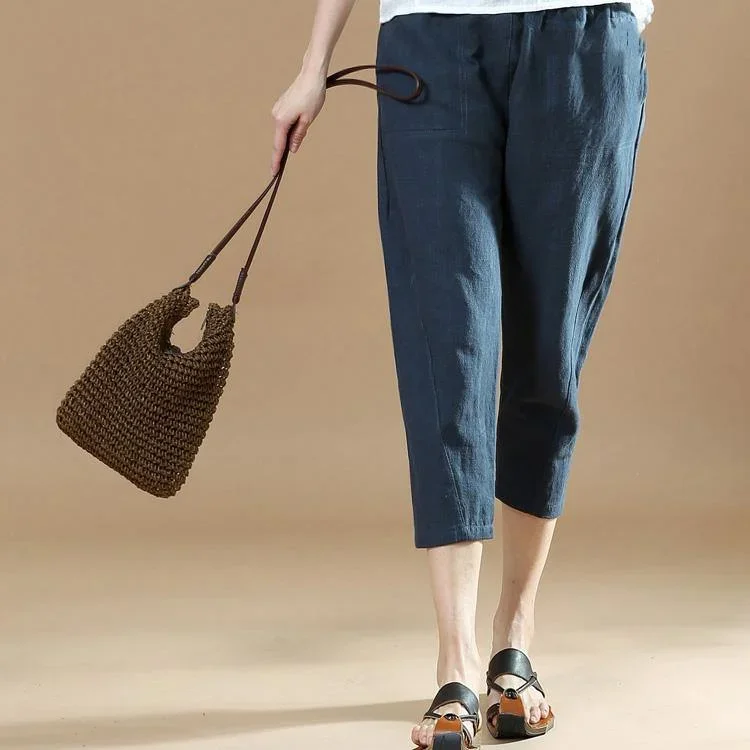 2018-summer-navy-casual-linen-crop-pants-women-casual-pockets-pants