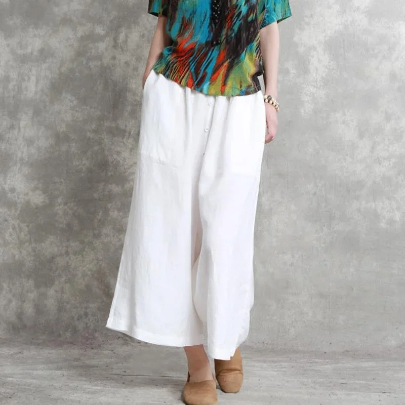 2024 summer white oversize linen pants casual slim elastic waist wide leg pants