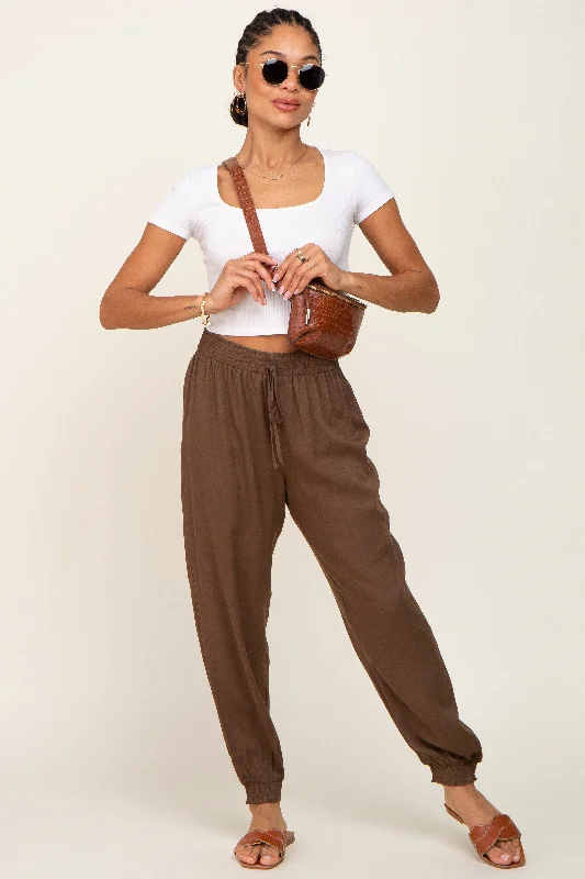 brown-drawstring-accent-maternity-joggers