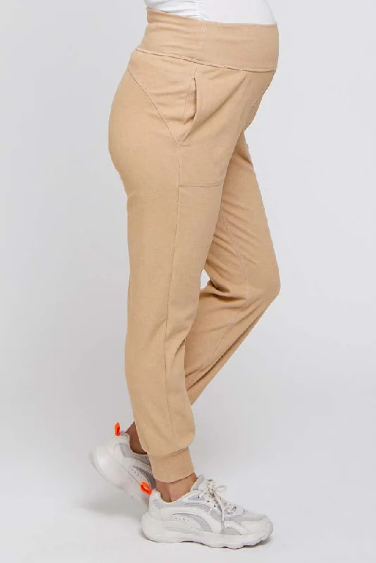 camel-soft-knit-maternity-joggers