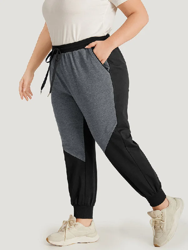 contrast-patchwork-pocket-drawstring-elastic-waist-sweatpants