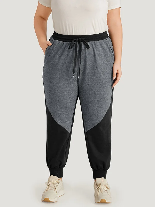 contrast-patchwork-pocket-drawstring-elastic-waist-sweatpants