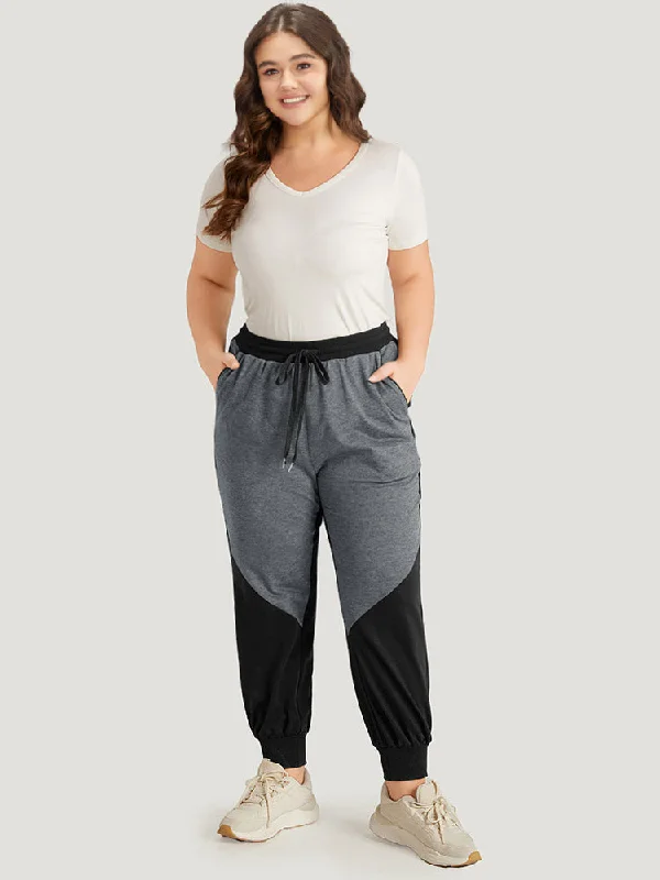 contrast-patchwork-pocket-drawstring-elastic-waist-sweatpants