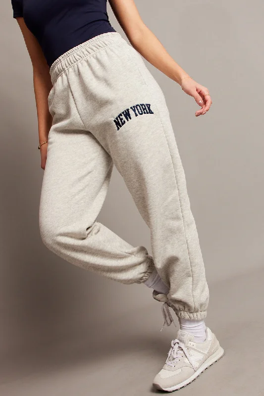 Grey Track Pants High Rise