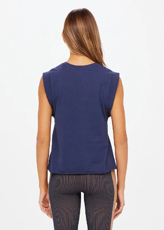 Cropped Muscle Tank- Navy