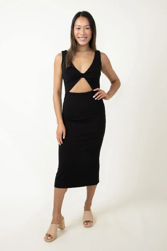 ACOA Cut Out Midi Dress for Women in Black | ACD70768-BLACK