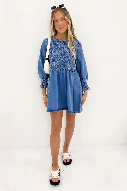 Amalia Denim Mini Dress Mid Blue