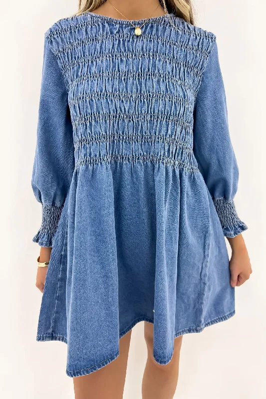 Amalia Denim Mini Dress Mid Blue