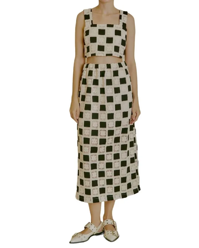 Checkered Midi Skirt In Black/cream