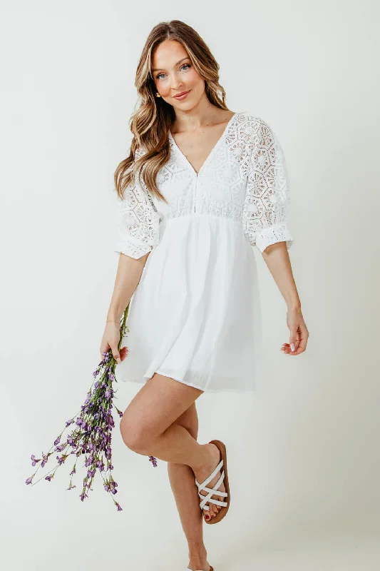 Crochet Top Mini Dress for Women in White | LD44148-WHITE