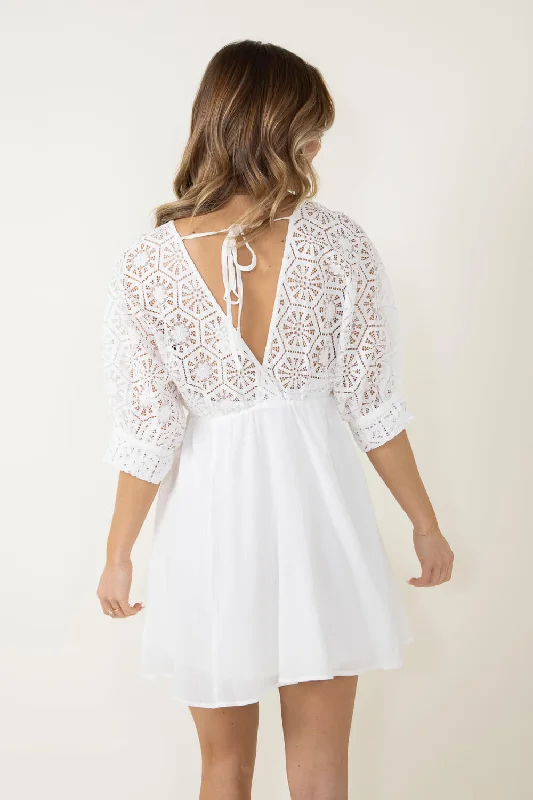 Crochet Top Mini Dress for Women in White | LD44148-WHITE