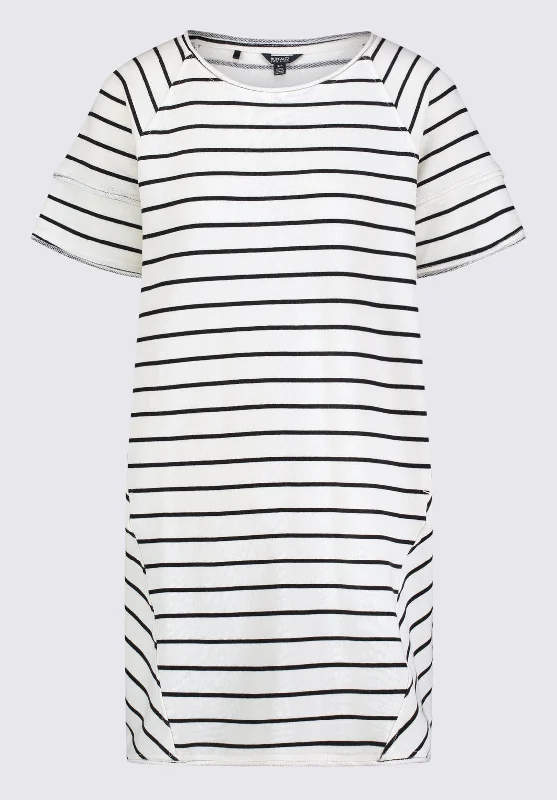 Delfina Women's T-Shirt Dress, White and Black Striped - KD0006S