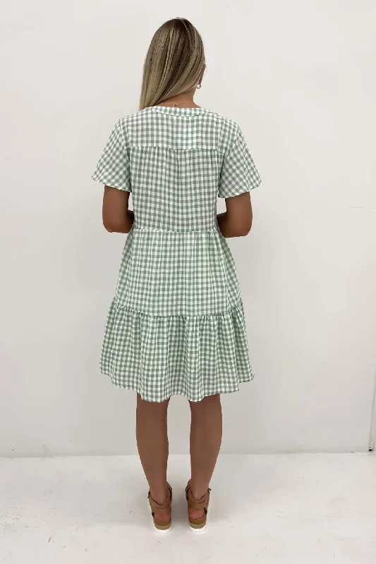 Elijah Mini Dress Sage Gingham