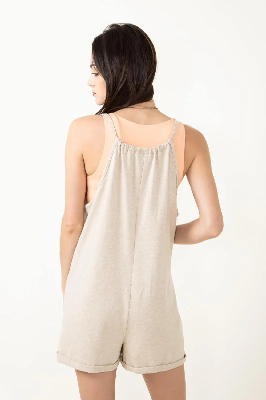 Front Pocket Onesie Romper for Women in Oatmeal | NJU60298-OATMEAL