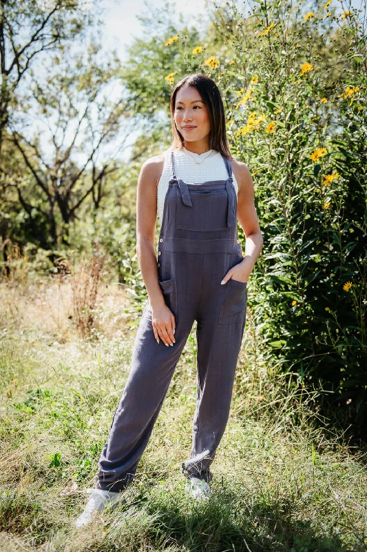 Illa Illa Linen Overalls for Women in Charcoal | IM6973-CHARCOAL