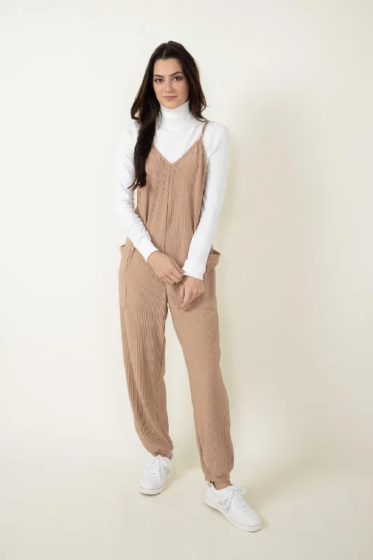 Illa Illa Ribbed Knit Onesie Jumpsuit for Women in Brown | P1738-ALMOND