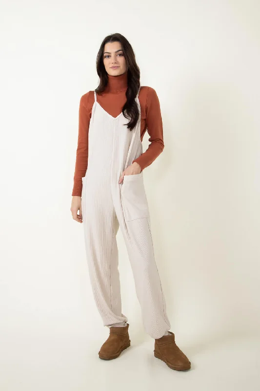 Illa Illa Ribbed Knit Onesie Jumpsuit for Women in Ivory | P1738-SEASHELL