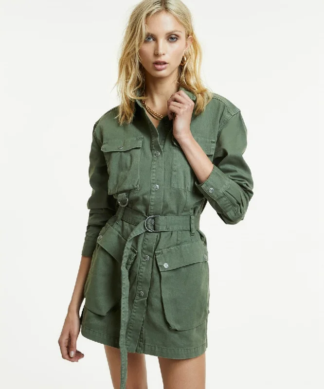 INTERLUDE BELTED DRESS ARMY