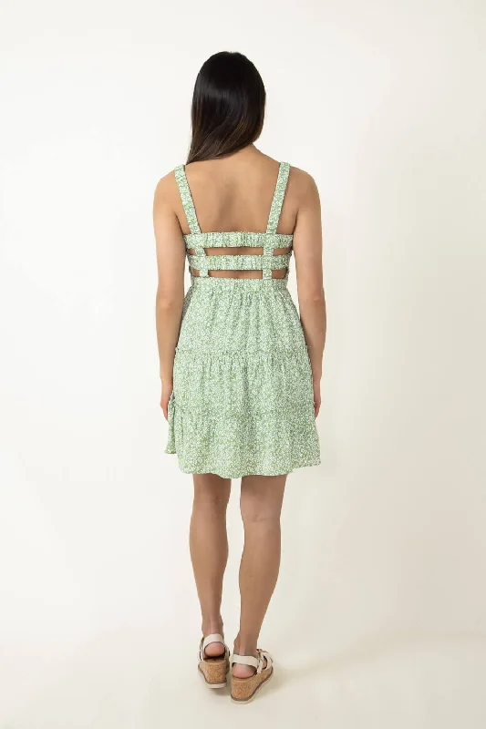 Open Back Elastic Band Mini Dress for Women in Green Floral | ND30140-SAGEFLORAL