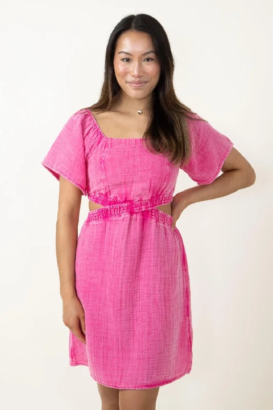 Simply Southern Cutout Dress for Women in Pink | PP-0124-DRS-GZE-CUTOUT-HTPNK