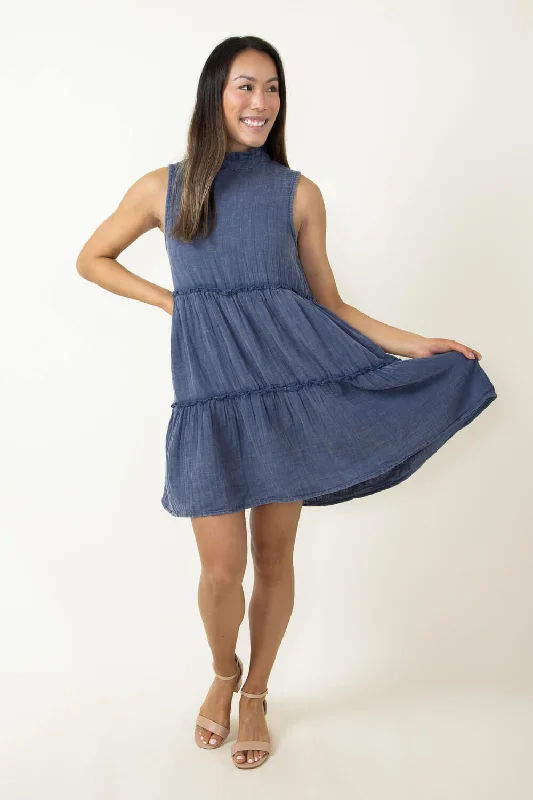 Simply Southern Gauze Tieback Dress for Women in Indigo | PP-0124-DRS-GZE-TBCK-INDIGO